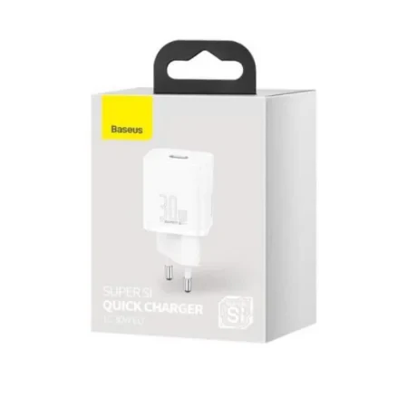 Incarcator Retea Baseus Super Si Quick Charge 30W 1 x USB Type-C si 1 x USB 5V/3A Alb