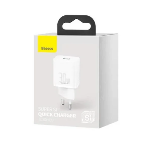 Incarcator Retea Baseus Super Si Quick Charge 30W 1 x USB Type-C si 1 x USB 5V/3A Alb