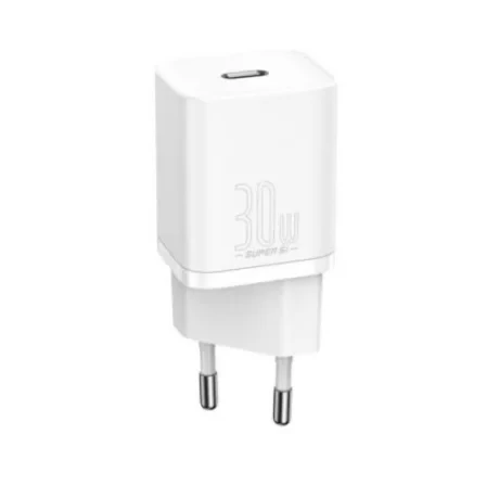 Incarcator Retea Baseus Super Si Quick Charge 30W 1 x USB Type-C si 1 x USB 5V/3A Alb