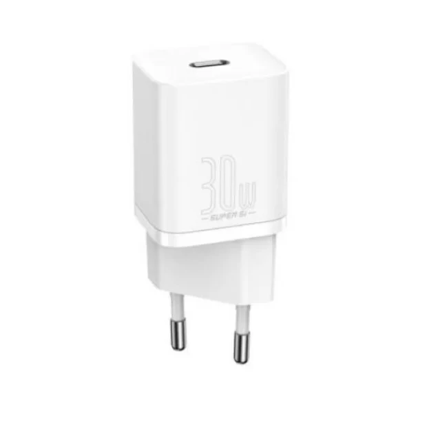 Incarcator Retea Baseus Super Si Quick Charge 30W 1 x USB Type-C si 1 x USB 5V/3A Alb