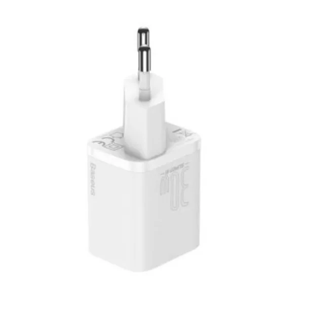 Incarcator Retea Baseus Super Si Quick Charge 30W 1 x USB Type-C si 1 x USB 5V/3A Alb