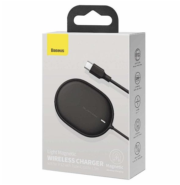 Incarcator Wireless Baseus Light Qi 15W incarcare MagSafe Iphone 12/13 include Cablu USB Type-C la USB Type-C 1.5m Negru thumb