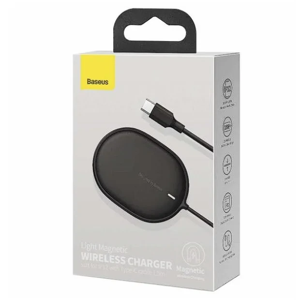 Incarcator Wireless Baseus Light Qi 15W incarcare MagSafe Iphone 12/13 include Cablu USB Type-C la USB Type-C 1.5m Negru