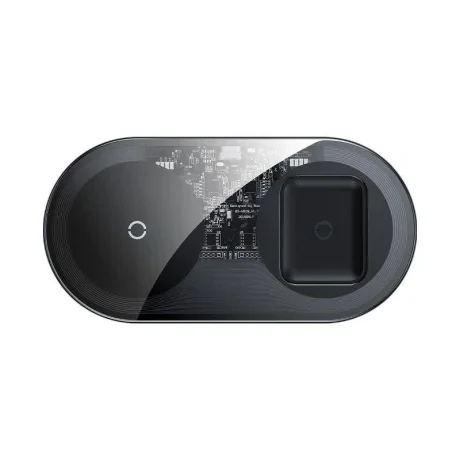 Incarcator Wireless Baseus Simple 2 in 1 Qi 18W include Cablu Type-C la USB Negru/Transparent