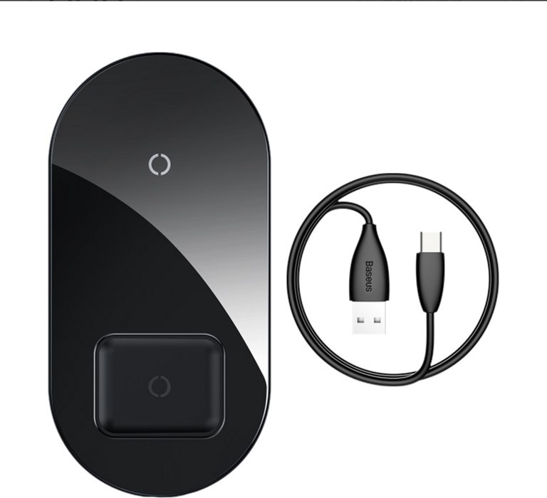 Incarcator Wireless Baseus Simple 2 in 1 Qi 18W include Cablu Type-C la USB Negru thumb