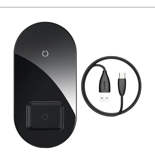 Incarcator Wireless Baseus Simple 2 in 1 Qi 18W include Cablu Type-C la USB Negru