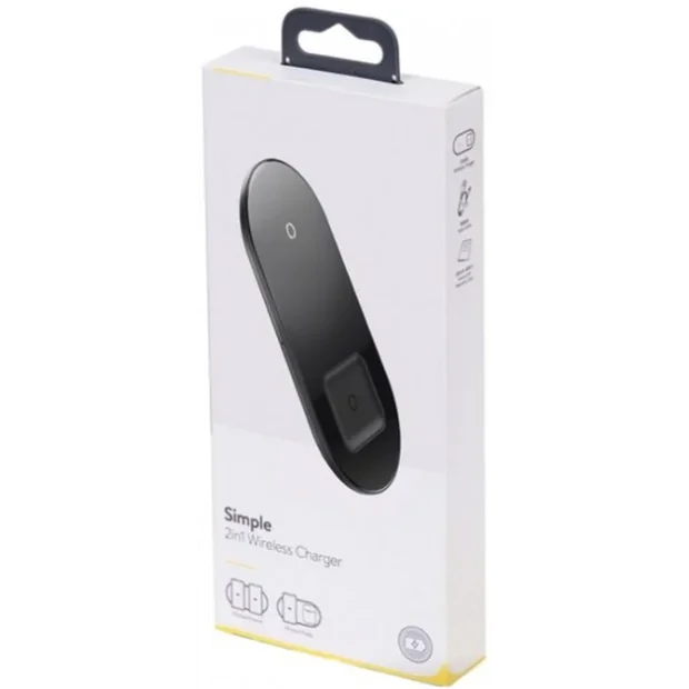 Incarcator Wireless Baseus Simple 2 in 1 Qi 18W include Cablu Type-C la USB Negru