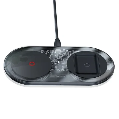 Incarcator Wireless Baseus Simple 2 in 1 Qi 24W include Cablu Type-C la USB Negru