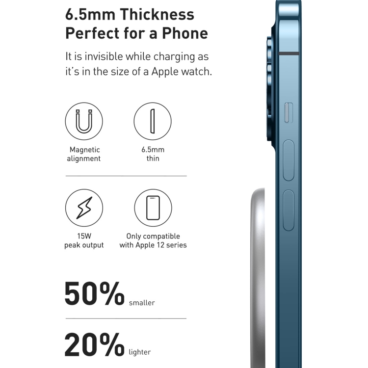 Incarcator Wireless Baseus Simple Qi 15W incarcare MagSafe iPhone 12 Mini/12/12 Pro/12 Pro Max include Cablu Type-C de 1.5m Alb thumb