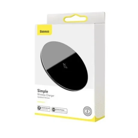 Incarcator Wireless Baseus Simple Qi 15W include Cablu Type-C la Type-C 1m Negru