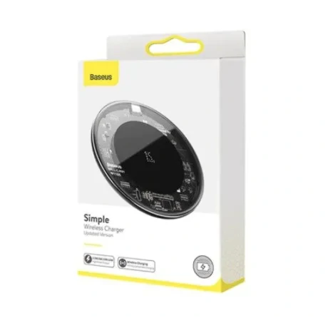 Incarcator Wireless Baseus Simple Qi 15W include Cablu Type-C la Type-C 1m Transparent