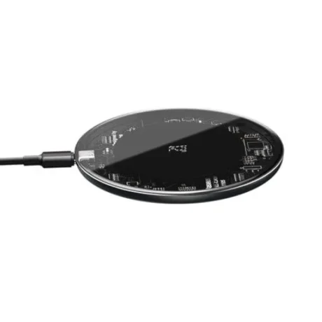 Incarcator Wireless Baseus Simple Qi 15W include Cablu Type-C la Type-C 1m Transparent