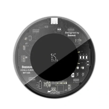 Incarcator Wireless Baseus Simple Qi 15W include Cablu Type-C la Type-C 1m Transparent