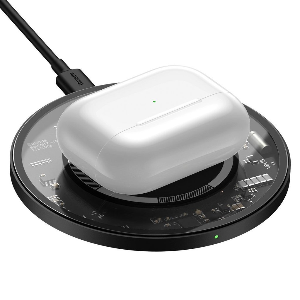 Incarcator wireless Baseus Simple Qi 15W incarcare MagSafe Iphone 12/13 include Cablu Type-C la USB Transparent/Negru thumb