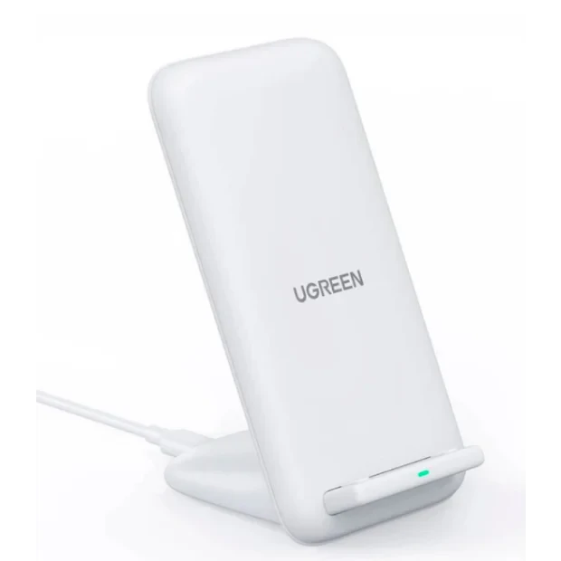 Incarcator wireless Ugreen CD221 Qi 15W 2 in 1 stand + incarcator wireless, cablu Type-C 1m inclus alb