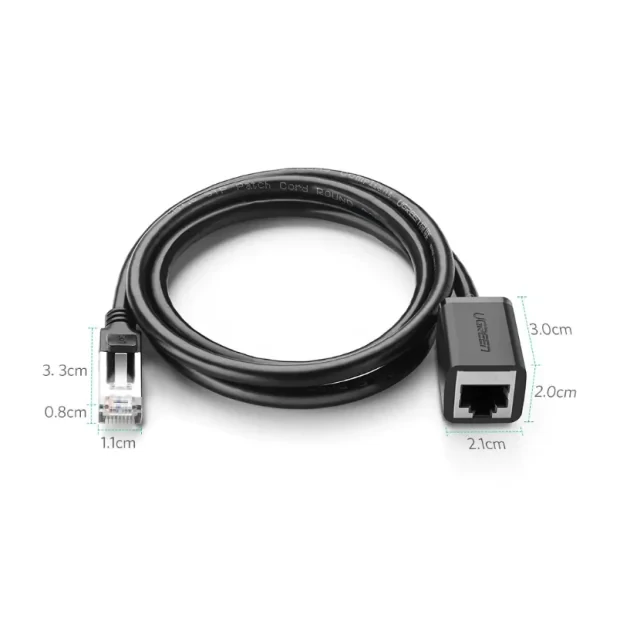 Cablu retea UTP prelungitor Ugreen NW112 Cat6 RJ-45 (T) la RJ-45 (M) 1m negru