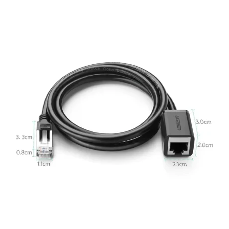 Cablu retea UTP prelungitor Ugreen NW112 Cat6 RJ-45 (T) la RJ-45 (M) 2m negru