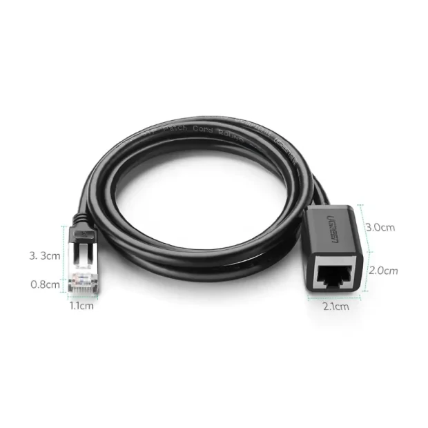 Cablu retea UTP prelungitor Ugreen NW112 Cat6 RJ-45 (T) la RJ-45 (M) 3m negru