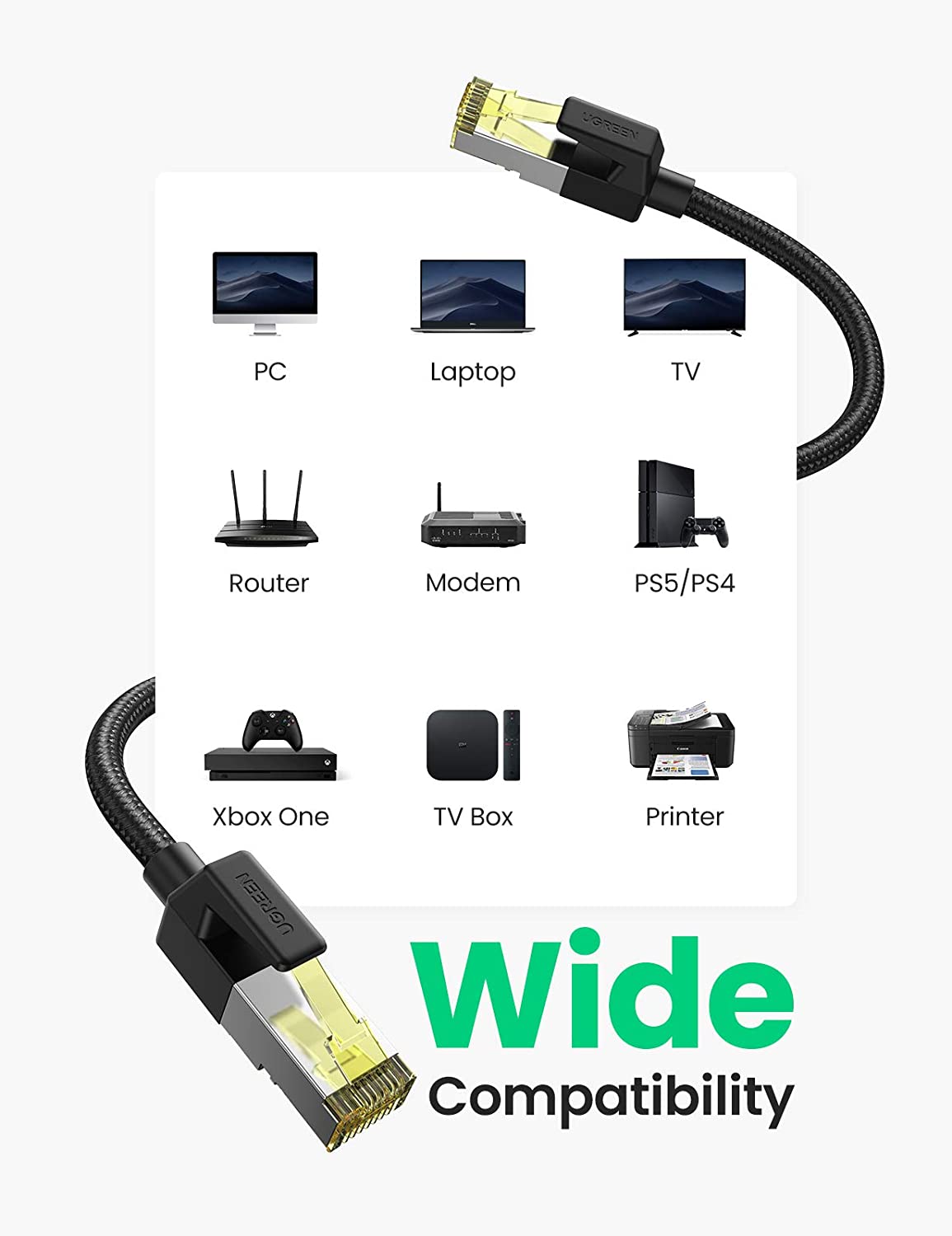 Cablu retea UTP Ugreen NW150 Cat7 2m negru thumb