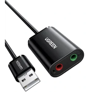 Placa de Sunet Ugreen US205 Extern USB 2.0 conectori 2 x jack 3.5 mm Negru