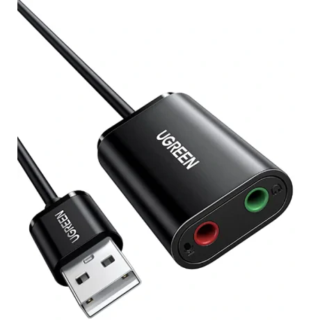 Placa de Sunet Ugreen US205 Extern USB 2.0 conectori 2 x jack 3.5 mm Negru