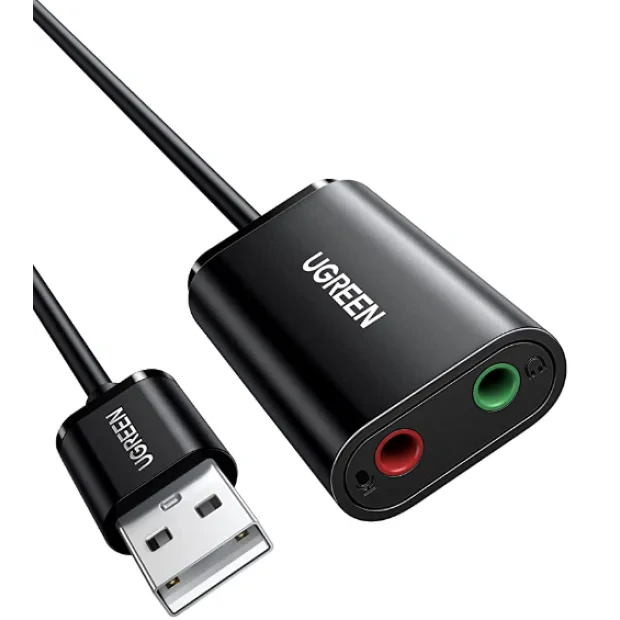 Placa de Sunet Ugreen US205 Extern USB 2.0 conectori 2 x jack 3.5 mm Negru