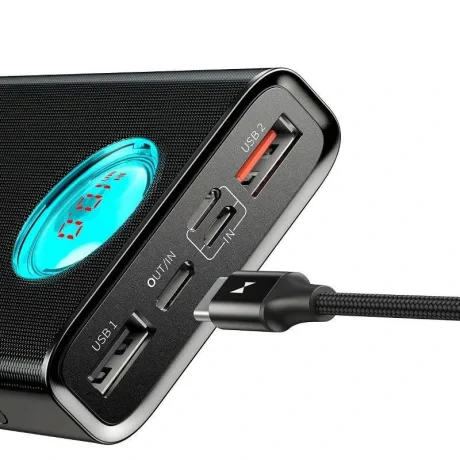 Power Bank Baseus Amblight 20000mAh QC3.0 PD 18W 2 x USB 1 x USB Type-C 1 x Lightning Iphone 1 x Micro USB 3A Negru