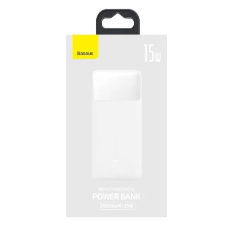 Power Bank Baseus Bipow Digital Display 20000mAh PD 15W 2 x USB 1 x USB Type-C 1 x Micro USB 3A Alb