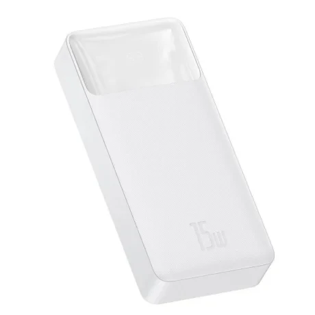 Power Bank Baseus Bipow Digital Display 20000mAh PD 15W 2 x USB 1 x USB Type-C 1 x Micro USB 3A Alb