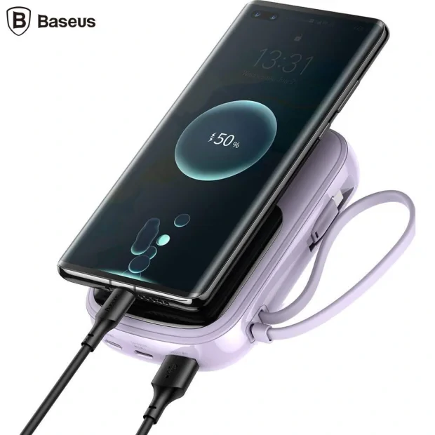 Power Bank Baseus Q Pow 20000mAh PD 20W 1 x USB 1 x USB Type-C 1 x Lightning integrat 3A Violet