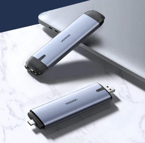 Rack extern Ugreen CM298 pentru SSD M.2 NGFF SATA 2 in 1 conector USB + USB Type-C gri thumb