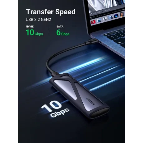 Rack extern Ugreen CM400 pentru SSD M.2 NVMe SATA cablu inclus de 50 cm USB Type-C la USB Type-C gri