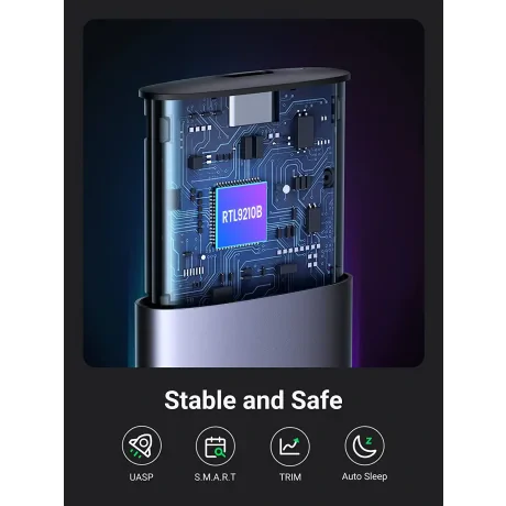 Rack extern Ugreen CM400 pentru SSD M.2 NVMe SATA cablu inclus de 50 cm USB Type-C la USB Type-C gri