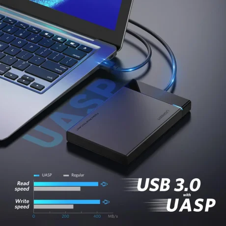 Rack extern Ugreen US221 pentru HDD si SSD SATA 2.5&quot; conectare USB 3.0 ABS gri