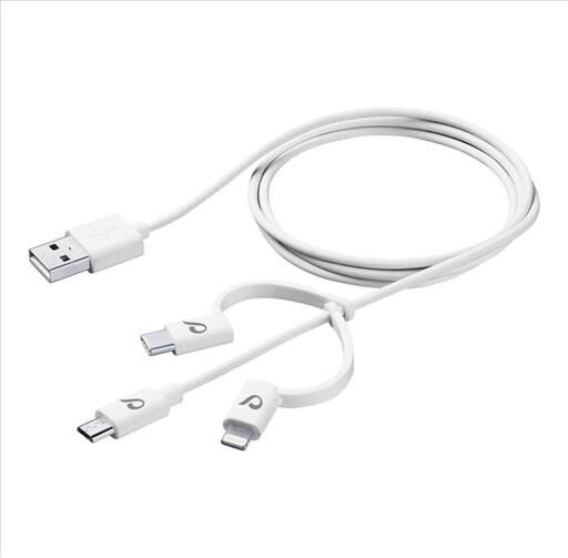 Cablu Cellularline 3in1 Usb la MicroUsb-Usb-C-Lightning 1M Alb thumb