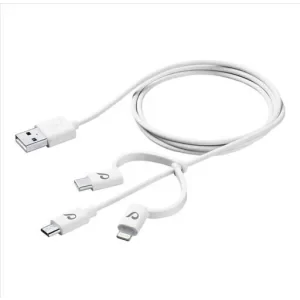 Cablu Cellularline 3in1 Usb la MicroUsb-Usb-C-Lightning 1M Alb