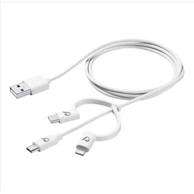 Cablu Cellularline 3in1 Usb la MicroUsb-Usb-C-Lightning 1M Alb