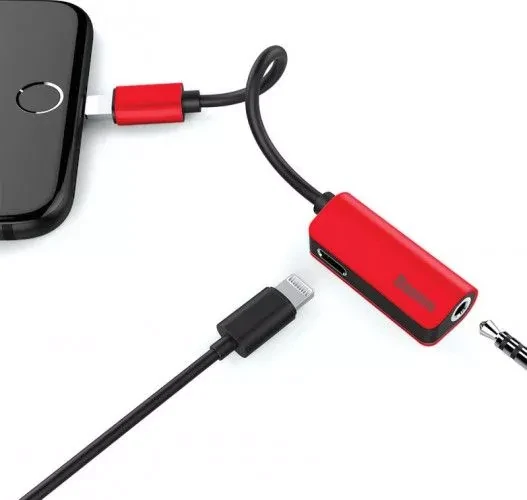 Adaptor audio Baseus L37 Lightning to Lightning Rosu thumb