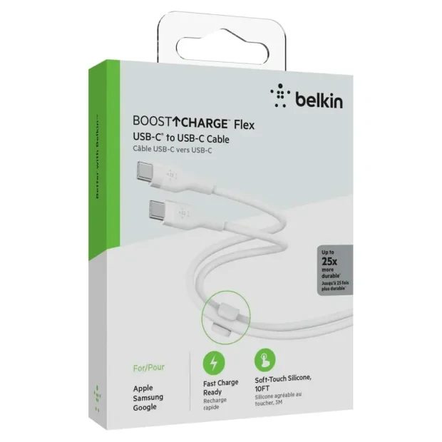 Cablu Date Belkin Boost Charge Silicone USB-C to USB-C 2.0 - 3M Alb