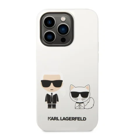 Husa Cover Karl Lagerfeld Liquid Silicone Karl and Choupette pentru iPhone 14 Pro Max White
