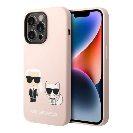 Husa Cover Karl Lagerfeld Liquid Silicone Karl and Choupette pentru iPhone 14 Pro Pink