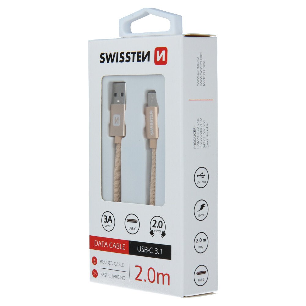 Cablu Date Swissten USB to USB-C Textil 2M Auriu thumb