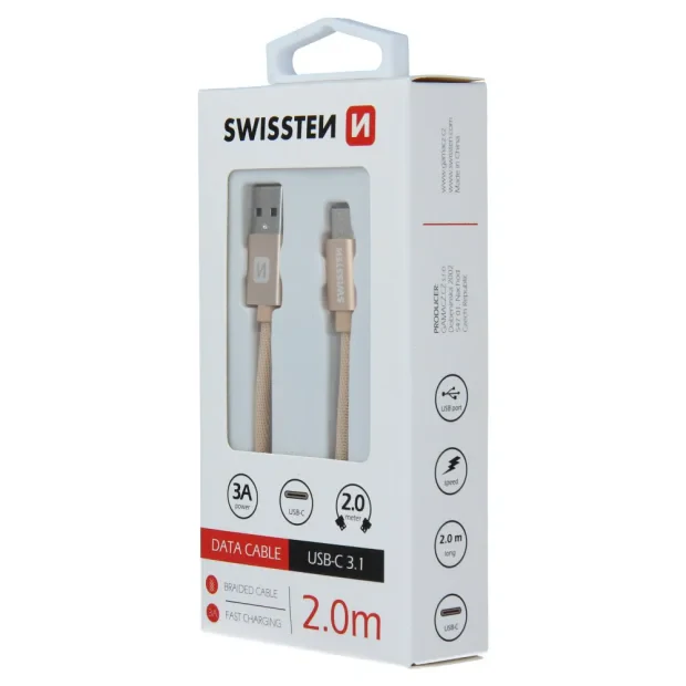 Cablu Date Swissten USB to USB-C Textil 2M Auriu