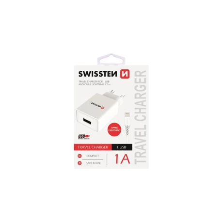 Incarcator Retea Swissten Smart IC 1xUSB 1A + Cablu Date Usb to MicroUSB MFI 1.2M Alb