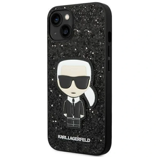 Husa Cover Karl Lagerfeld Glitter Flakes with Ikonik pentru iPhone 13/14 Black