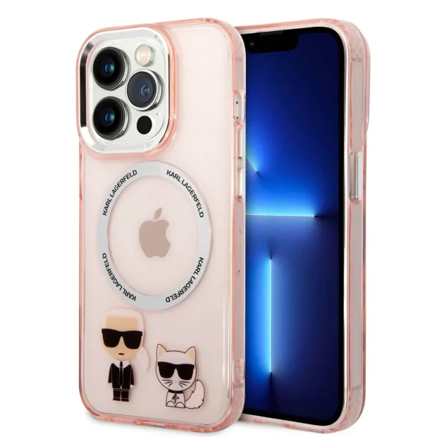 Husa Cover Karl Lagerfeld Magsafe With Ring Karl&amp;Choupette Bodies LOGO pentru iPhone 14 Plus Pink
