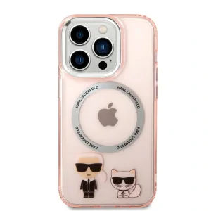 Husa Cover Karl Lagerfeld Magsafe With Ring Karl&amp;Choupette Bodies LOGO pentru iPhone 14 Pro Pink