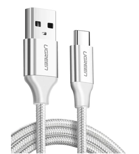 CABLU alimentare si date Ugreen, "US288", Fast Charging Data Cable pt. smartphone, USB la USB Type-C 3A, nickel plating, braided, 1m, alb "60131" (include TV 0.06 lei) - 6957303861316 thumb