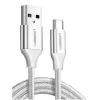 CABLU alimentare si date Ugreen, &quot;US288&quot;, Fast Charging Data Cable pt. smartphone, USB la USB Type-C 3A, nickel plating, braided, 1m, alb &quot;60131&quot; (include TV 0.06 lei) - 6957303861316