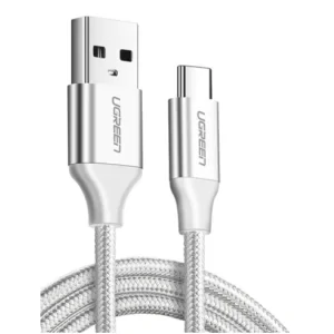 CABLU alimentare si date Ugreen, &quot;US288&quot;, Fast Charging Data Cable pt. smartphone, USB la USB Type-C 3A, nickel plating, braided, 1m, alb &quot;60131&quot; (include TV 0.06 lei) - 6957303861316